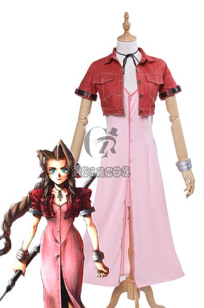 Final Fantasy VII 7 Aerith Pink Anime Cosplay Costumes