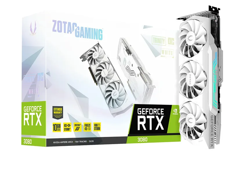 ZOTAC Gaming GeForce RTX™ 3080 Trinity OC White Edition LHR 10GB GDDR6X 320-bit 19 Gbps PCIE 4.0 Gaming Graphics Card, IceStorm 2.0 Advanced Cooling, Spectra 2.0 RGB Lighting, ZT-A30800K-10PLHR - 