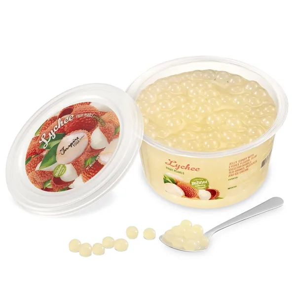 Original Popping Boba Fruchtperlen für Bubble Tea - 450g - Litschi / Lychee - Ohne künstliche Farbstoffe, echte Fruchtsäfte - Weniger Zucker - 100% Vegan und Glutenfrei