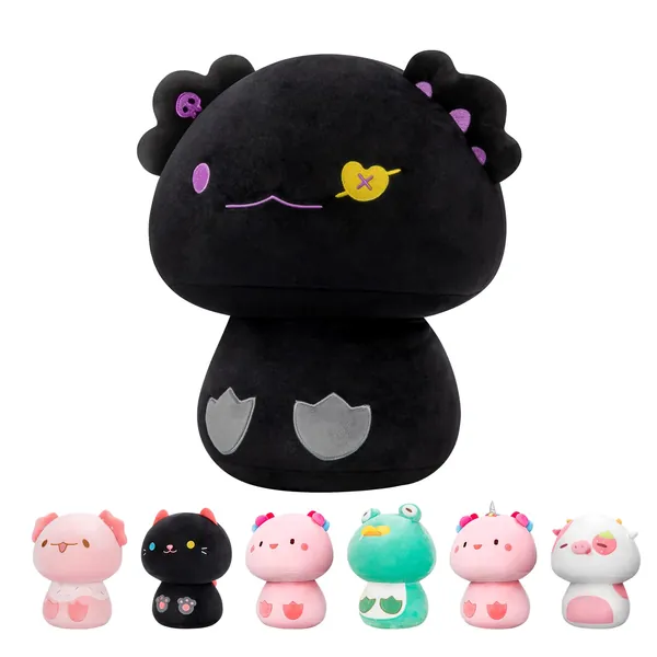 Mewaii 14” Mushroom Plush, Cute Black Axolotl Plush Pillow Soft Plushies Squishy Pillow, Cat Stuffed Animals Kawaii Plush Toys Halloween Decoration Gift for Girls Boys - Black Axolotl 14 Inch