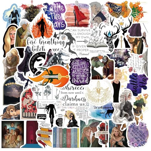 Throne of Glass Aesthetics Novel Stickers,50 PCS Aesthetic Waterproof Stickers,Vinyl Stickers for Water Bottle,Laptop,Phone,Skateboard Stickers for Teens Girls Kids (Throne of Glass) - Throne of Glass