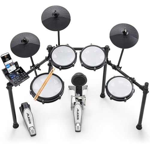 Alesis Nitro Max Kit Electric Drum Set with Quiet Mesh Pads, 10" Dual Zone Snare, Bluetooth, 440+ Authentic Sounds, Drumeo, USB MIDI, Kick Pedal - 2nd Generation - Drum set