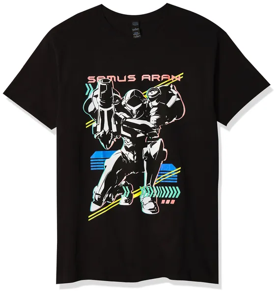 Nintendo Mens Metroid Men's Graphic Tees - X-Large Black // Samus Aran Neon