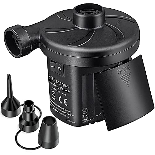 sanipoe Battery Powered Air Mattress Pump, Electric Quick-Fill Blower Portable Inflator Deflator for Inflatables Raft Bed Boat Pool Toy, Black - Black