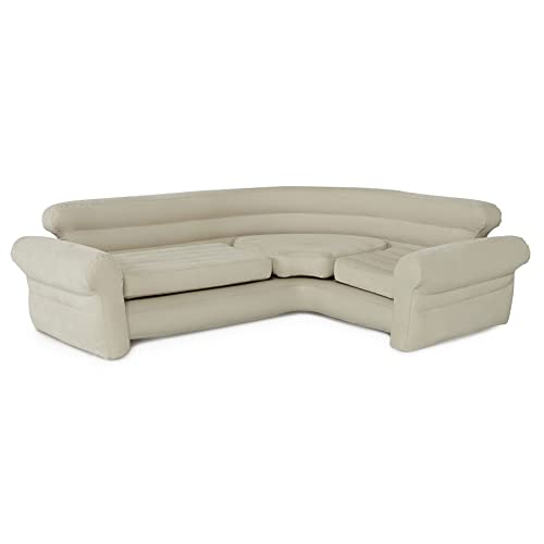 Intex 68575EP Inflatable Corner Sofa: L-Shaped – Indoor Use – 2-in-1 Valve – 880lb Weight Capacity – 101” x 80” x 30” - Tan