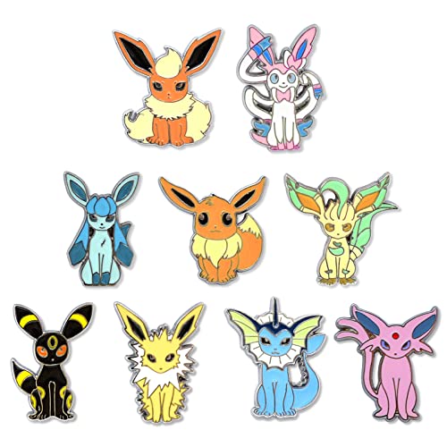 Pocket Monster Eevee Family Badge, Set of 9PCS Including Original Form and 8 Evolutionary Forms Including Box - Style 2