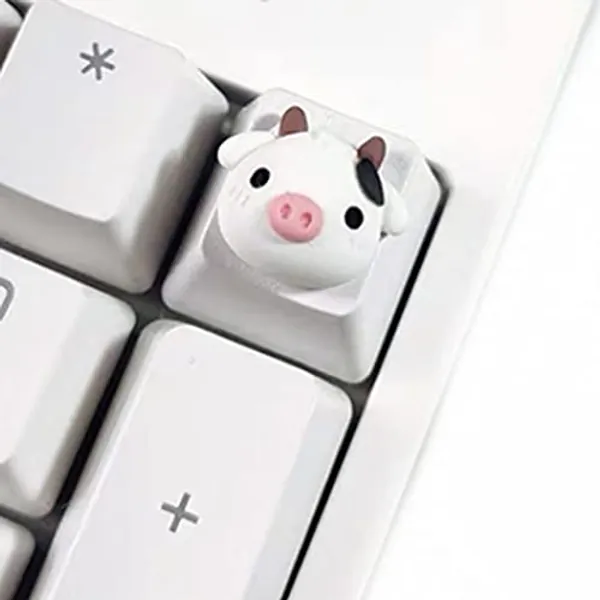 FKZ Cute Keycap 1 pc,Custom 3D Keycap,ESC Key OEM R4 Profile Keycap for Mechanical Keyboard,Cute White Animal Keycap (White Base,Cow) - White Base,Cow
