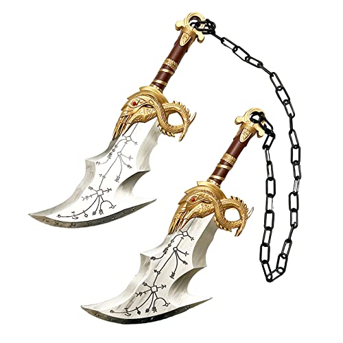 17" Medieval Kratos Fully Upgraded Blades of Chaos Foam Sword Cosplay Prop LARP 1:1 Replica Costume Halloween Gold Silver, Gold Silver, 17"