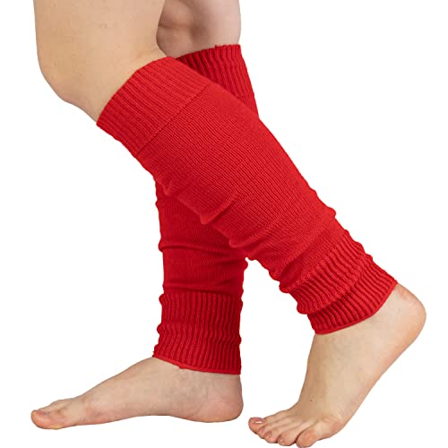 Mysocks Leg Warmers Extra Soft Stylish Fancy Winter 80s Party Dance Neon Long Legwarmers for Women Girls Ladies - Red