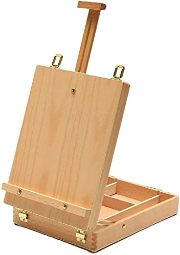 Adjustable Table Top Wood Box Easel Sketch box Easel with Painting Storage Box for Artist, Art Students & Beginners, Holds Canvases up to 20”in Height (Beech Wood) - Beech