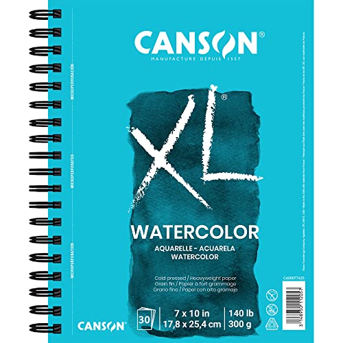 Canson XL Series Watercolor Textured Pad, Use with Paint Pencil Ink Charcoal Pastel and Acrylic, Side Wire Bound, 140 Pound, 7 x 10 Inch, 30 Sheets - 7"X10" - Original Version