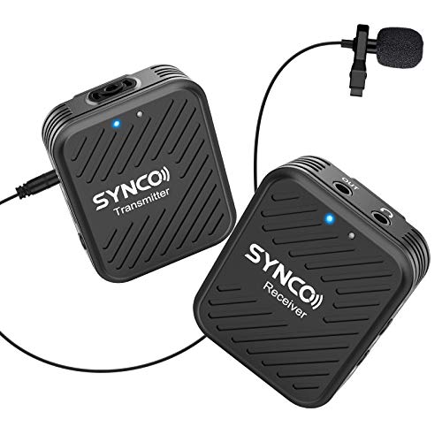 SYNCO Wireless Lavalier Microphones & Systems, G1(A1) 2.4GHz 1 Transmitter & 1 Receiver Lapel Mic for Vlog Streaming YouTube for DSLR Camera Smartphone Tablet, Wireless-External-Microphone-for-Cameras - Solo - Black 1TX+1RX