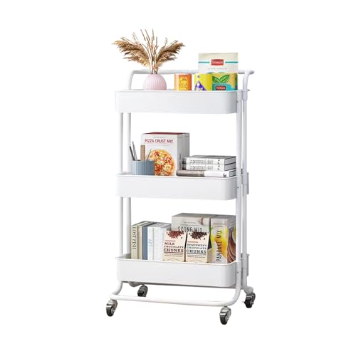 POGAIN 3-Tier Utility Rolling Cart, Storage Cart with Large Storage, Trolley Multifunctional Utility Cart for Storage Organizer Cart for Office, Bathroom, Kitchen