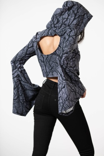 Hexmoon Cropped Hoodie | L / Black / 95%COTTON 5%ELASTANE