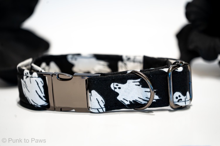 Glow In The Dark Ghost - Dog Collar | Gun Metal Hardware / Small 9&quot; to 16&quot;