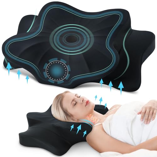 DONAMA Cervical Pillow for Neck and Shoulder,Contour Memory Foam Pillow,Ergonomic Neck Support Pillow for Side Back Stomach Sleepers with Pillowcase - Pure Black - Queen Size 24.8"Lx14.96"Wx5.51"H