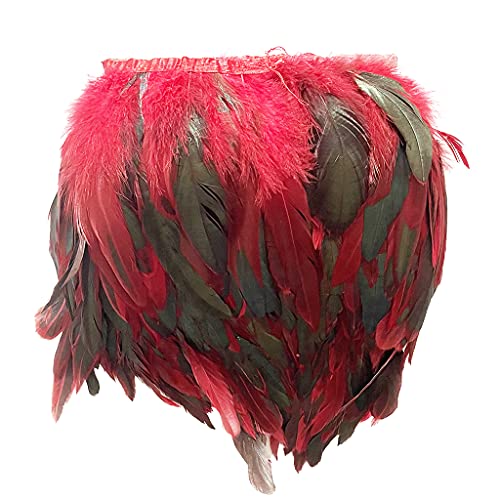 LONDGEN Rooster Feather Trim Fringe Width 5-7 inches Craft Feather Fringe Trim Pack of 5 Yards (red) - red