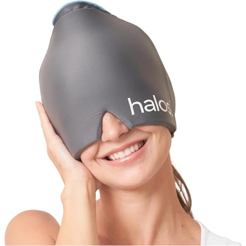 MyHalos Migraine Relief Cap for Headache Relief - Headache Cap - Cooling Gel Hat for Cold Therapy, and Comfort - 100% Stretchable 360 Wrap-Around Cold Compression - Premium Cold Migraine Head Wrap - Gray