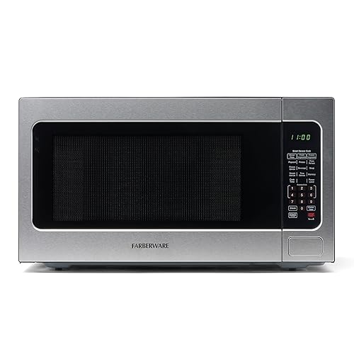 Farberware 1100W 2.2 cu ft Countertop Microwave Oven With Smart Sensor, LED Lighting, Child Lock - For Apartments and Dorms - 2.2 Cu. Ft. Stainless w/Sensor