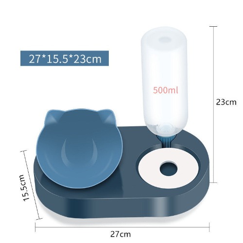 Dog & Cat Food Bowl & Automatic Water Dispenser - Blue