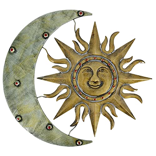 TOPIA Aztec Sun And Moon Metal Wall Decor Metal Sun Wall Decor Metal Sun Decor Outdoor Sun Wall Art (25.5" W x 23" H)