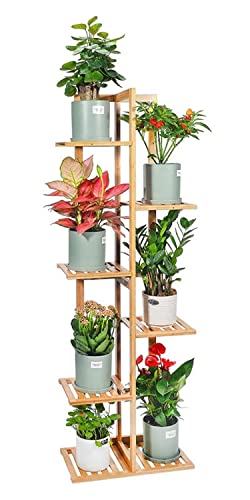 Gar-Life Bamboo Plant Stand Rack 6 Tier 7 Potted Indoor&Outdoor Multiple Stand Holder Shelf Rack Planter Display for Patio Garden, Living Room, Corner Balcony and Bedroom (7 Flowerpots) - Black