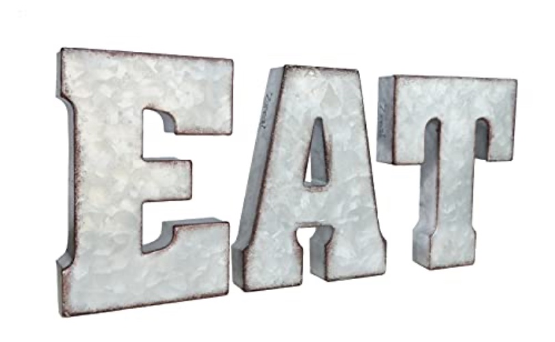 Zoreal Galvanized EAT Sign Rustic Metal Letters Free Standing Decorative Sign Wall Decor - Silver Eat