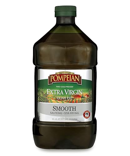 Pompeian Smooth Extra Virgin Olive Oil, Contains Polyphenols, First Cold Pressed, Mild & Delicate Flavor, Perfect for Sauteing & Stir-Frying, Naturally Gluten-Free, Non-GMO, 101 Fl Oz, Single Bottle - 101 Fl Oz (Pack of 1)
