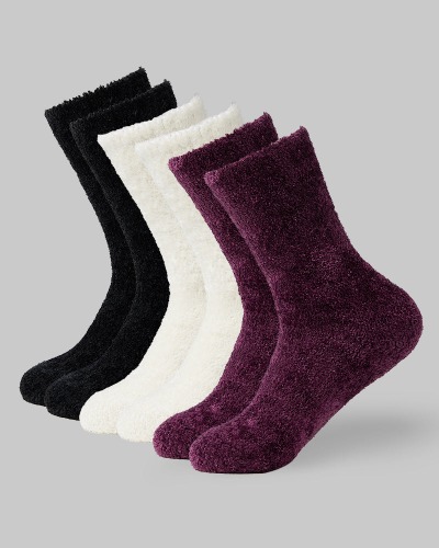WOMEN'S 3-PACK COZY LOUNGE SOCKS | BLACK / CREAM / POTENT PURPLE / S/M