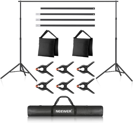 NEEWER Backdrop Stand 10ft x 7ft, Adjustable Photo Studio Backdrop Support System for Wedding Parties Background Portrait Photography with 4 Crossbars, 6 Clamps, 2 Black Sandbags and Carrying Bag