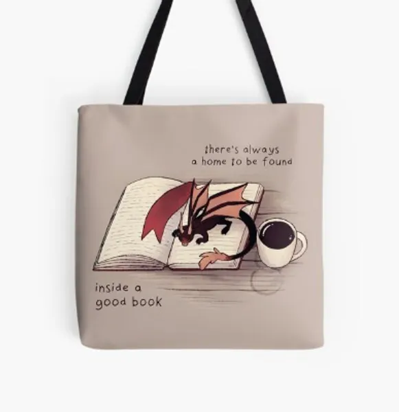 "There's always a home to be found inside a good book" Dragon Tote Bag by thelatestkate
