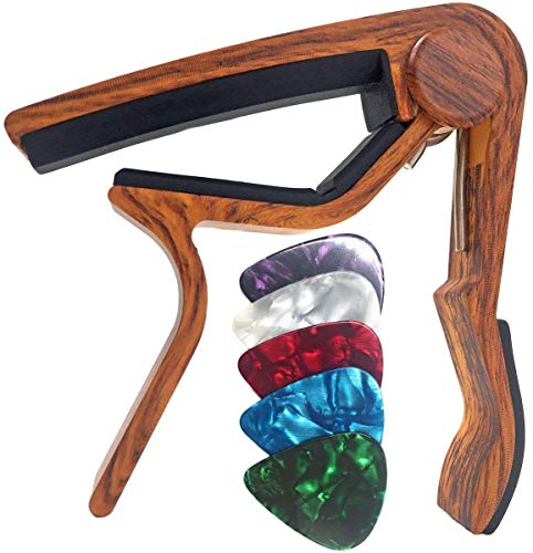 WINGO Guitar Capo for 6-String Acoustic Electric Guitars and Bass -Rosewood Color Free 5 Picks - Acoustic-Rosewood Color