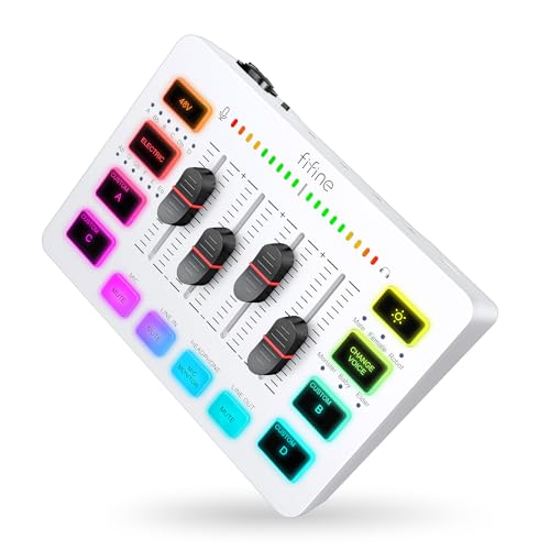 FIFINE Audio Mixer for Gaming, DJ Mixer for Beginners with XLR Microphone Interface, Volume Fader, Individual Channel Control, PC Streaming Mixer for Podcast Recording Video Creation-SC3W - White