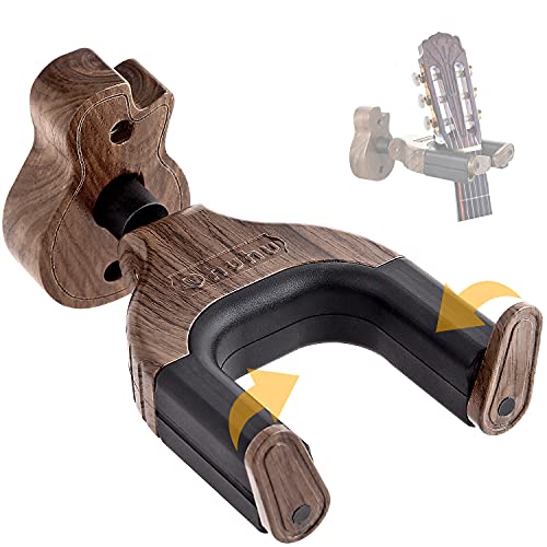 Guitar Wall Mount, Ohuhu Auto Lock Guitar Wall Hanger, Black Walnut Guitar Hook Guitar Holder for Bass Electric Acoustic Guitar Ukulele - 1