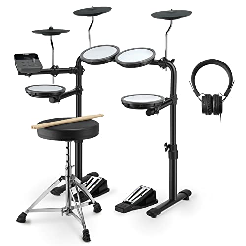 Donner DED-70 Electric Drum Set, Quiet Electronic Drum Kit for Beginner with Mesh Pad, Portable Drum Set Support Portable Charger Supply, Drum Throne, Sticks Headphone, Kids Christmas Birthday Gift - DED-70