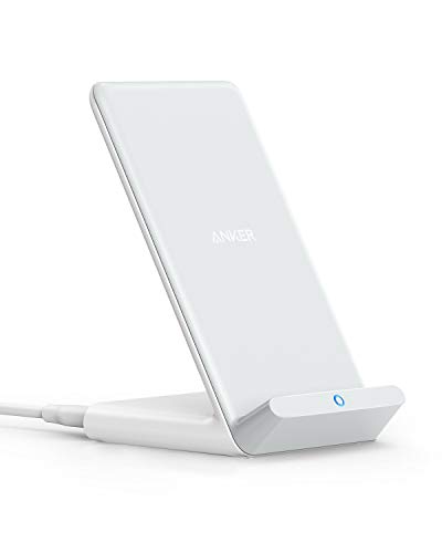 Anker 313 Wireless Charger (Stand), Qi-Certified for iPhone 14/14 Pro/14 Pro Max/13/13 Pro Max, 10W Fast-Charging Galaxy S20, S10 (No AC Adapter) - White