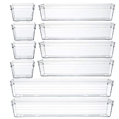 Backerysupply Clear Plastic Drawer Organizer Tray for Vanity Cabinet (Set of 10),Storage Tray for Makeup, Kitchen Utensils, Jewelries, and Gadgets - Assorted,Set of 10