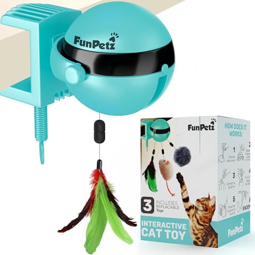 FunPetz Interactive Cat Toys for Indoor Cats - Automatic 2-in-1 Feather Cats Toys for Endless Play - Electroniс Toy for Kitten with Smart Shut-Off - Robotic Pet Toys with Feather Replacements