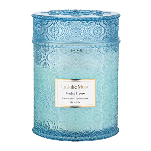 LA JOLIE MUSE Marine Breeze Scented Candle, Natural Soy Candle for Home, Long Burning Time, Large Glass Jar Candles, 19.4 Oz - Marine Breeze