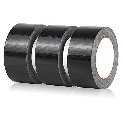 Gaffer Tape Black- 48mm x 45m (Pack of 3) - Strong Duct Tape Heavy Duty Adhesive Cloth Tape, Super Sticky And Waterproof Gaffa Tape - 48mm x 45m - Black