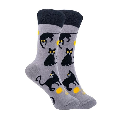 Black Cat Playing with Yarn Socks (Adult Medium)