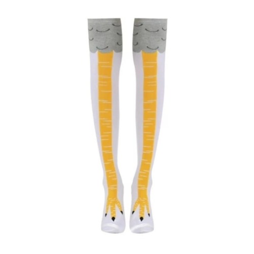 Funny Chicken Leg Socks (Thigh High) - White and Yellow