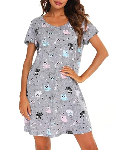 ENJOYNIGHT Women's Sleepwear Cotton Sleep Tee Short Sleeves Print Sleepshirt - 3X-Large Cat