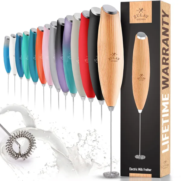 Zulay Milk Frother for Coffee with Upgraded Titanium Motor - Handheld Frother Whisk, Milk Foamer, Mini Blender and Electric Mixer Coffee Frother for Frappe, Latte, Matcha, No Stand - Maple