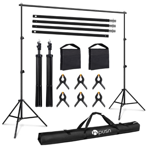 HPUSN Backdrop Stand - 10ft x 7ft Adjustable Photoshoot Backdrop - Photo Backdrop Stand for Parties - Backdrop Includes Travel Bag, Sand Bags, Clamps - Photo Video Studio - BS01