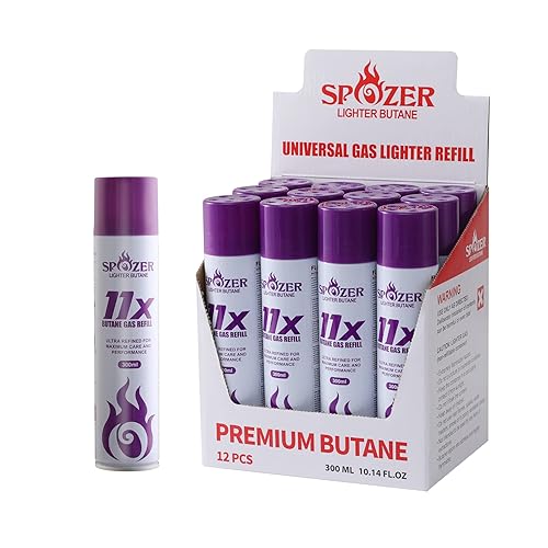 SPOZER 11X Premium Butane Fuel, Universal 99.99% Ultra Pure Butane Gas for Lighters, 300ml(10.14 Oz) Cans, One Display Box(Pack of 12) - 12 CANS