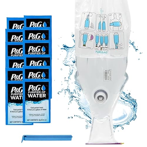 Puribag Gravity Water Filter - Portable Water Filtration System and Backpacking Filter for Camping, Hiking and Emergency Treatment - 2.5 Gallon Bag - Hangs Anywhere