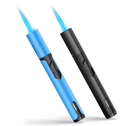 Torch Lighters 2 Pack Windproof Adjustable Jet Flame Butane Lighter, Refillable Gas Torch Lighter for Candles Grill BBQ Fireplaces Camping (Butane Not Included) - Blue/Black