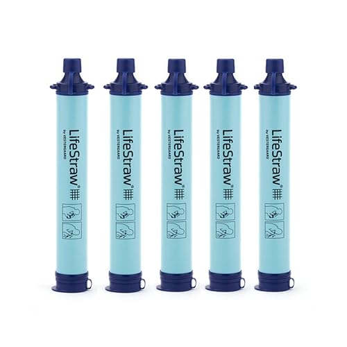 LifeStraw Personal Water Filter for Hiking, Camping, Travel, and Emergency Preparedness - Blue - 5 Pack