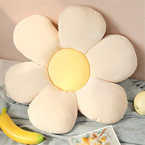 Morbuy Flower Shaped Cushion Floor Chair Seat Pad, Soft Comfortable Colorful Plush Cushion Tatami Seating Pillow, Home Bedroom Sofa Reading Corner Decor (White+Yellow,60x60cm(23.6x23.6inch)) - 60x60cm(23.6x23.6inch) - White+yellow